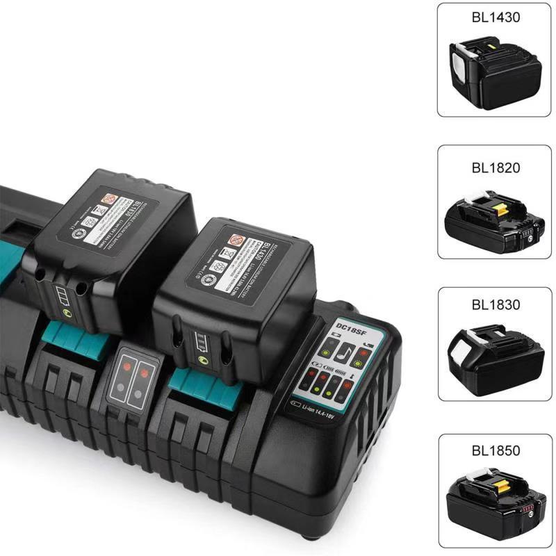 Makita 144-18V charger with four battery slots visible