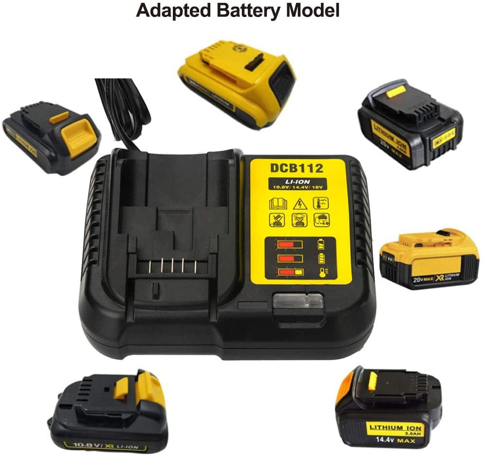 Dewalt battery charger DCB112 connected to 18V lithium battery