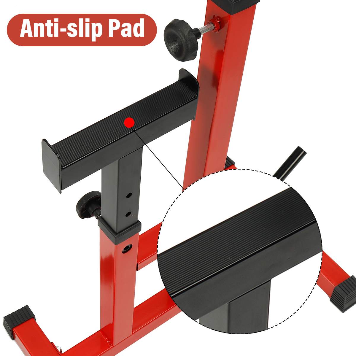 Top view of squat rack showing adjustable height settings