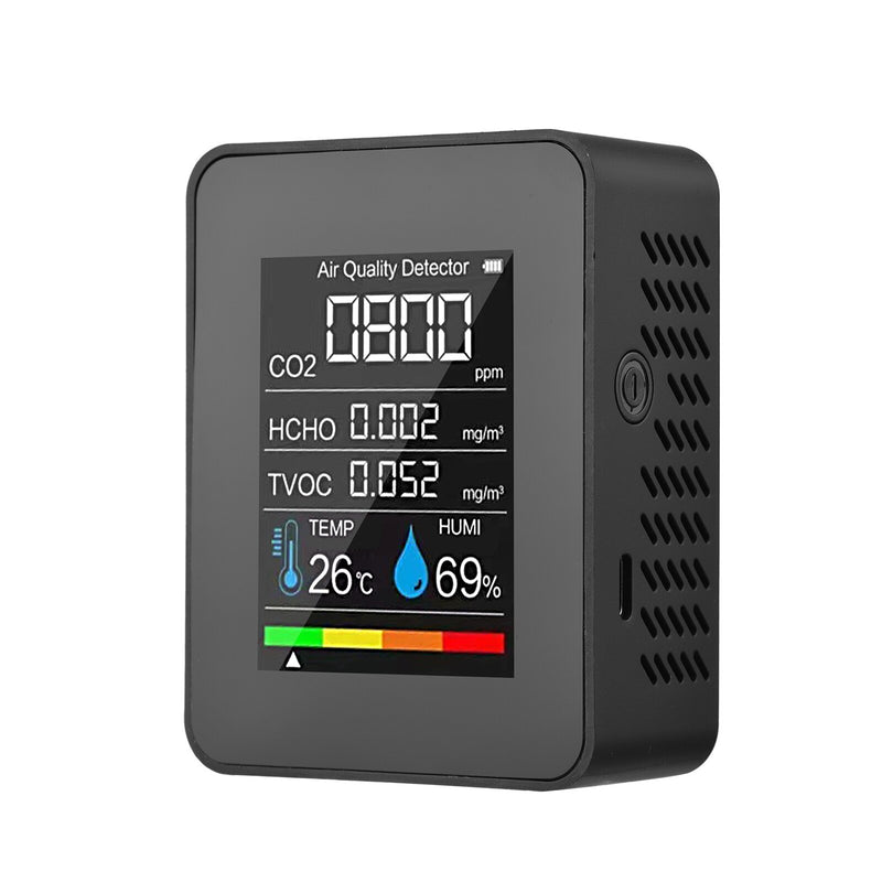 Portable Air Quality Detector,Indoor CO2 Digital Meter 5 in 1 Tester for CO2, Formaldehyde, TVOC, Temperature, Humidity