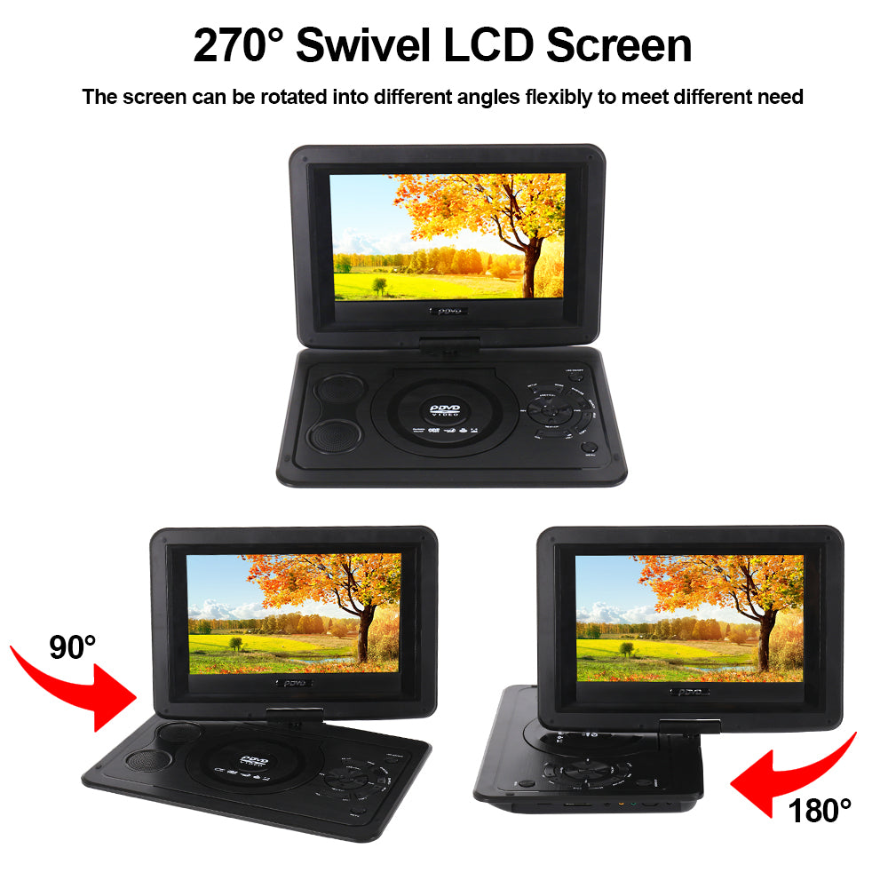 Top view of portable DVD player with buttons and controls
