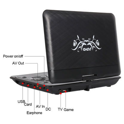 Car charger connected to portable DVD player for travel use