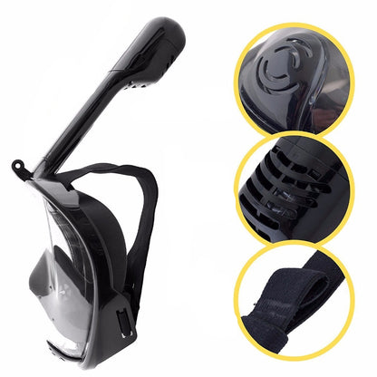 Top view of diving snorkel mask showing dry top snorkel design