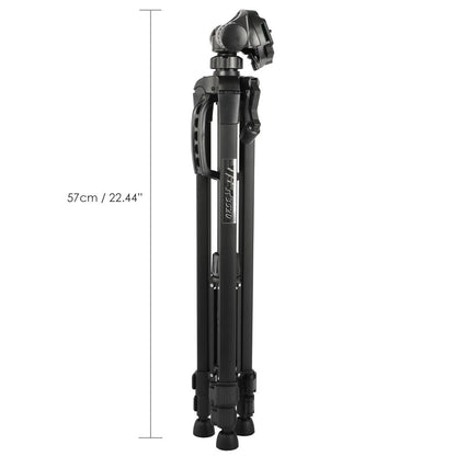Camera tripod ballhead showing 3-way pan and tilt