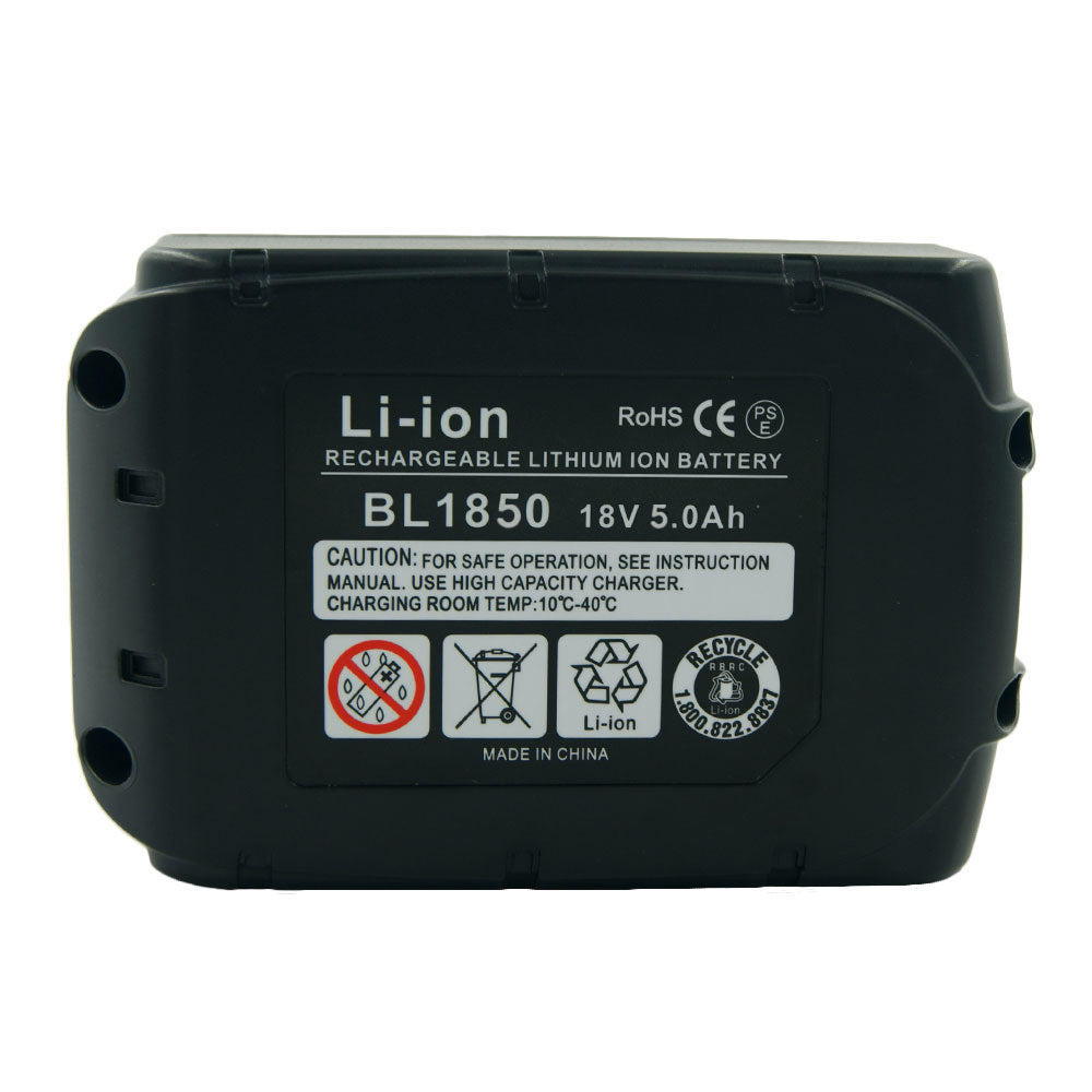 Close up of Makita Battery 18V 50Ah battery terminals
