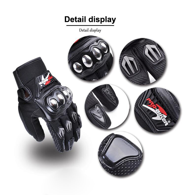 Top angle of black leather motorbike gloves size medium
