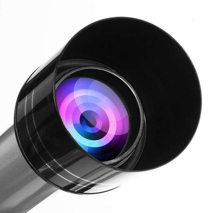 Astronomical telescope with lens hood attached for glare reduction