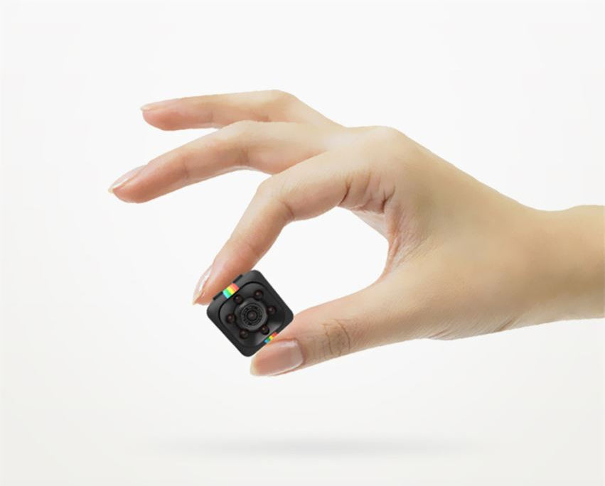 Mini camera with 32GB SD card slot visible