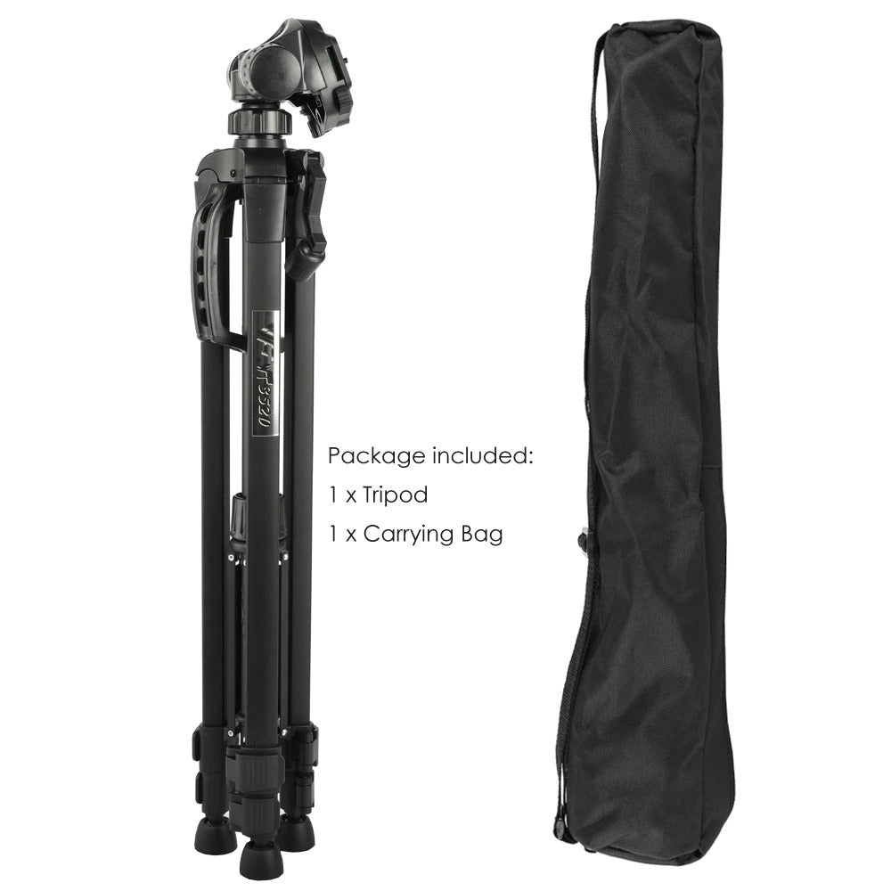 Universal camera tripod extended to maximum height