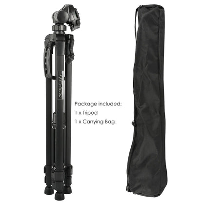 Universal camera tripod extended to maximum height