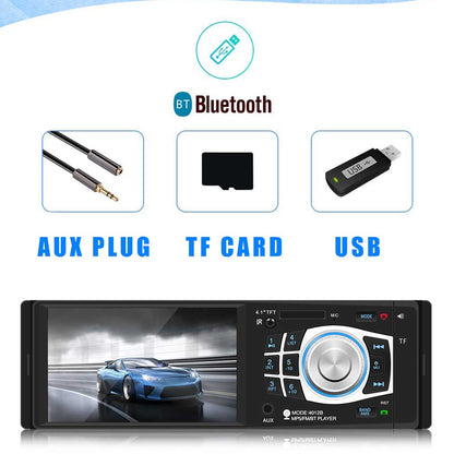 Car Bluetooth stereo showing SD card slot and aux input
