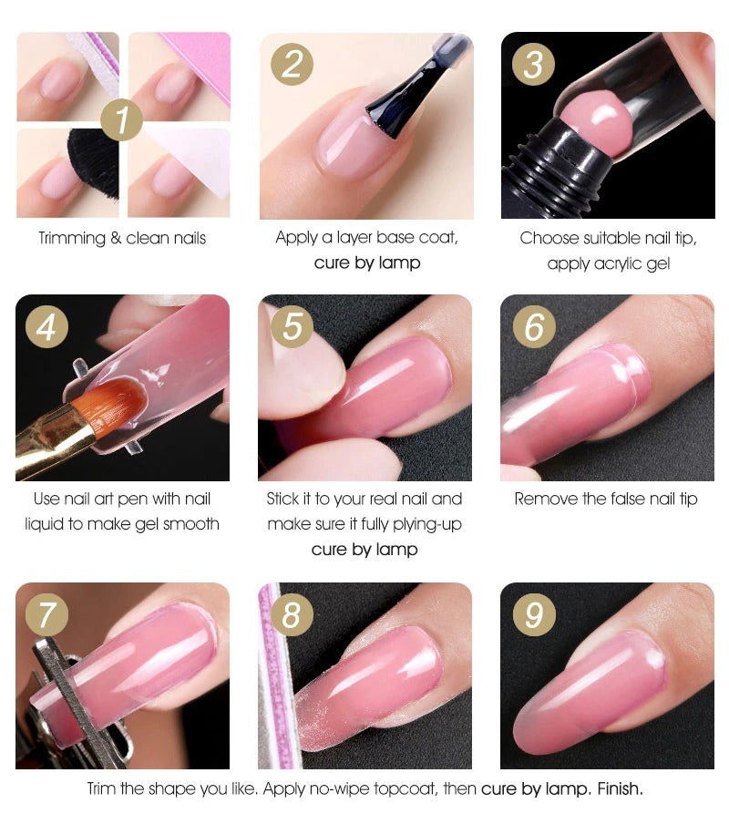 Poly nail gel kit components laid out