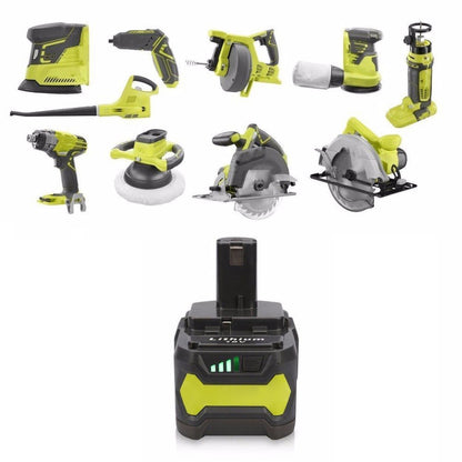 Ryobi 18V 3Ah battery label showing voltage and capacity