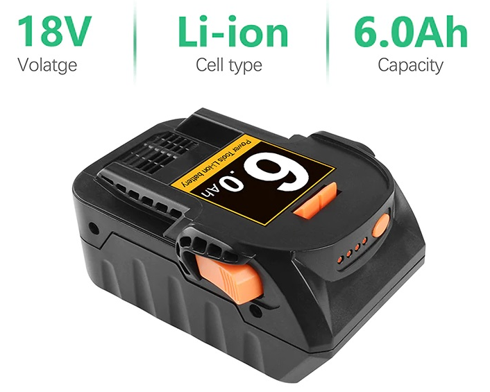 AEG 18V 6AH battery installed in cordless drill tool