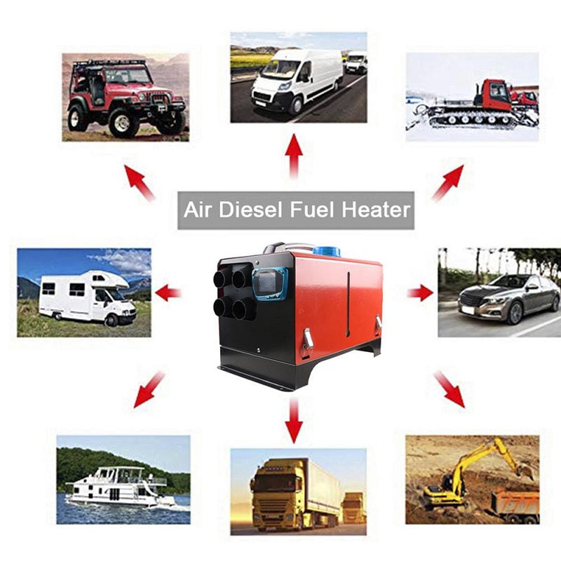 Diesel air heater 8KW 12V displayed with full installation kit parts