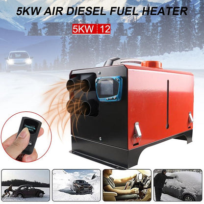 Side view of diesel air heater 5KW 12V with inlet and outlet pipes