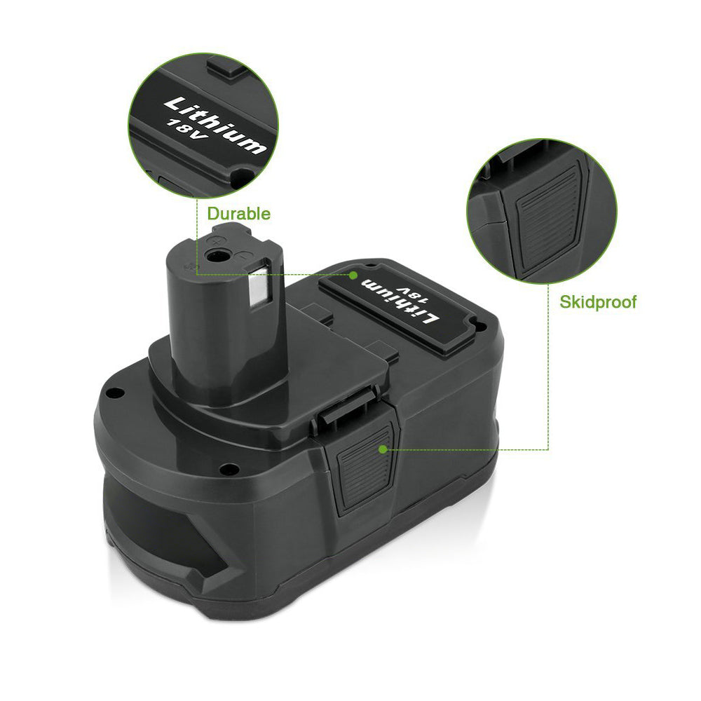 Rear view of Ryobi 18V 5Ah battery showing clip lock