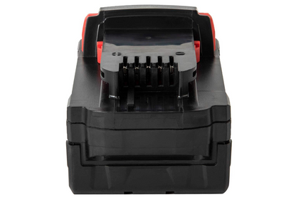 Top angle of Milwaukee M18 18V 5Ah battery showing battery contacts