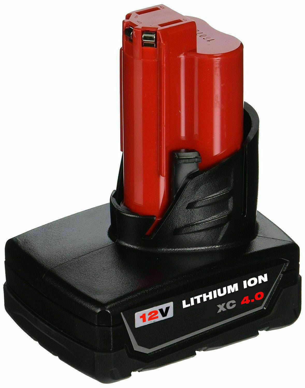 Milwaukee M12 replacement battery next to power tool
