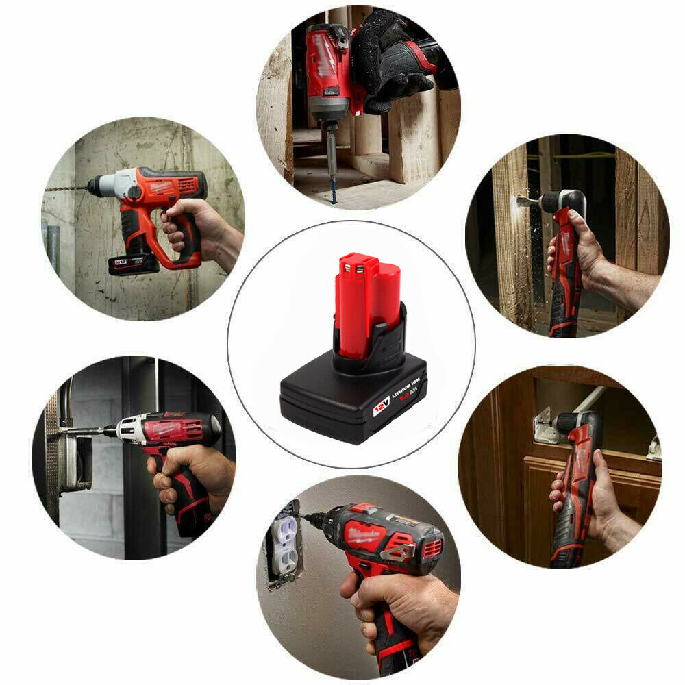 Milwaukee M12 5Ah battery held in hand for size reference