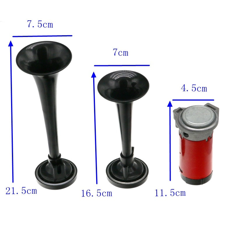 Dual air horn 12V car horn set showing fixing nuts and bolts
