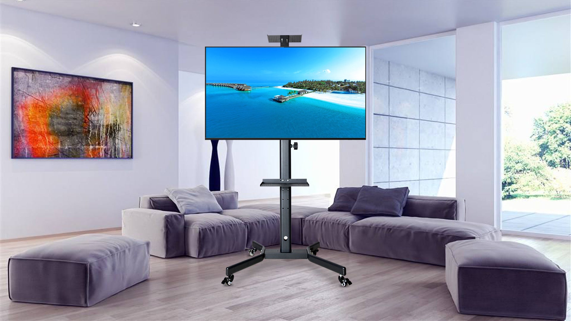TV stand height adjustable in living room setting