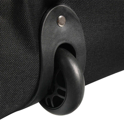 Golf travel bag with wheels folded flat for easy storage