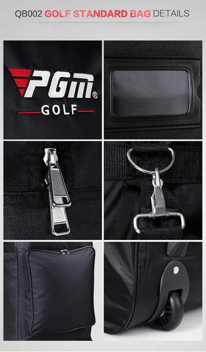 Golf travel bag with wheels base reinforced for stability