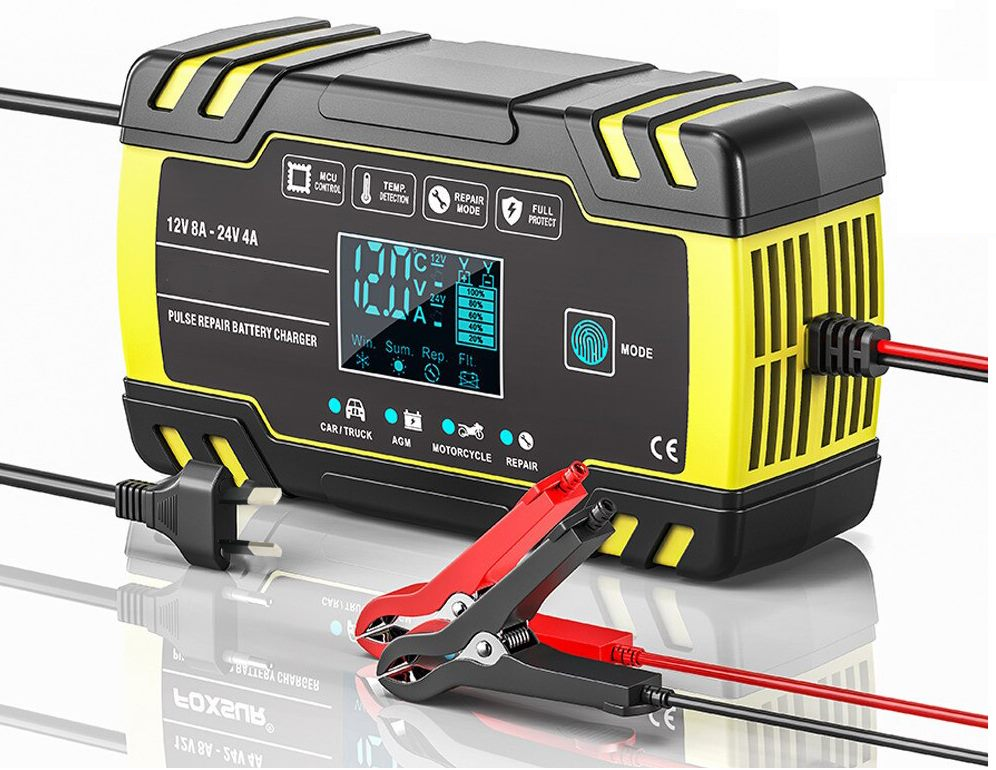 Car battery charger automatic displaying voltage output settings