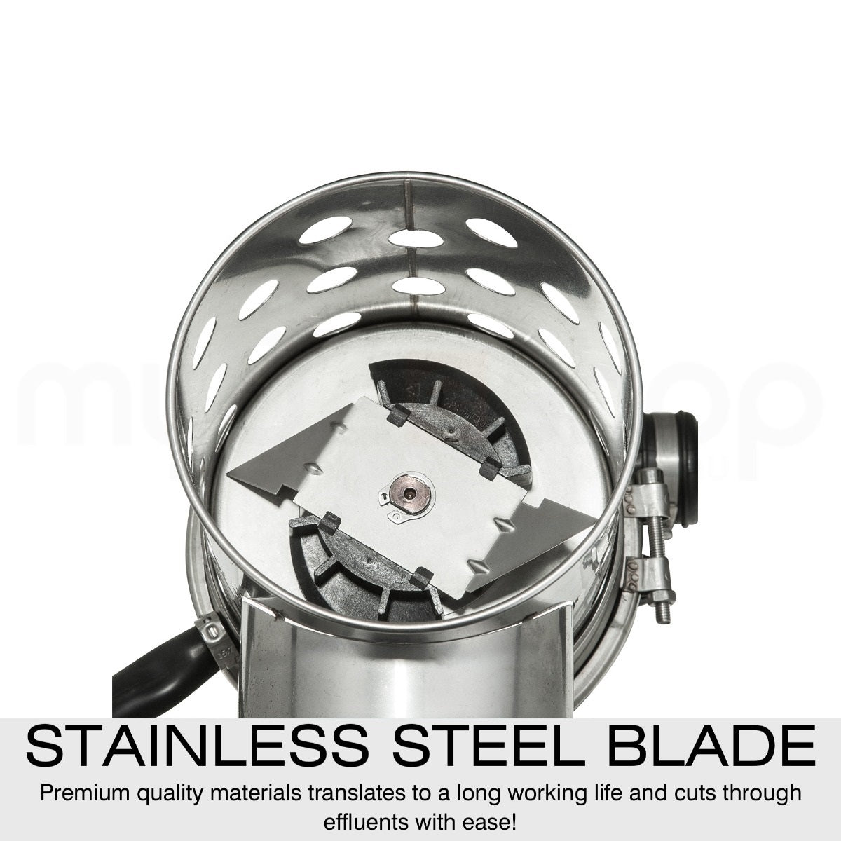 Macerator pump with aluminium motor casing close-up