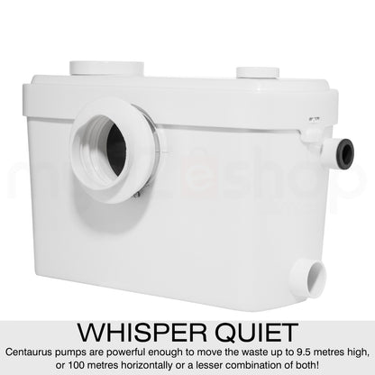 Macerator sewage pump with attached shower and sink pipes