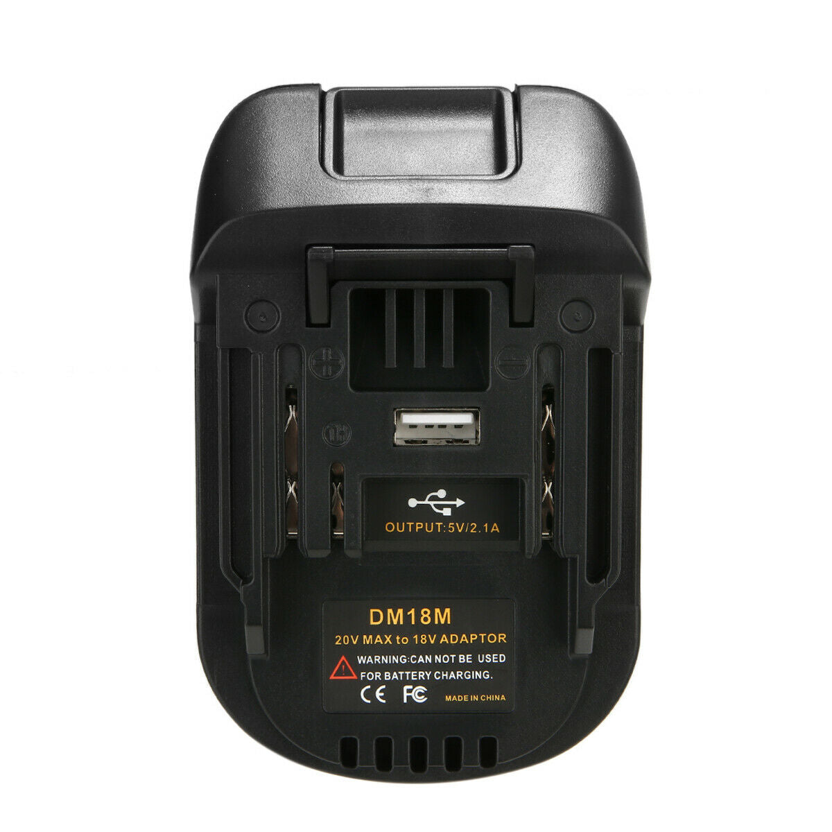 Makita 18V battery adapter with battery release button detail