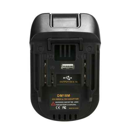 Makita 18V battery adapter with battery release button detail