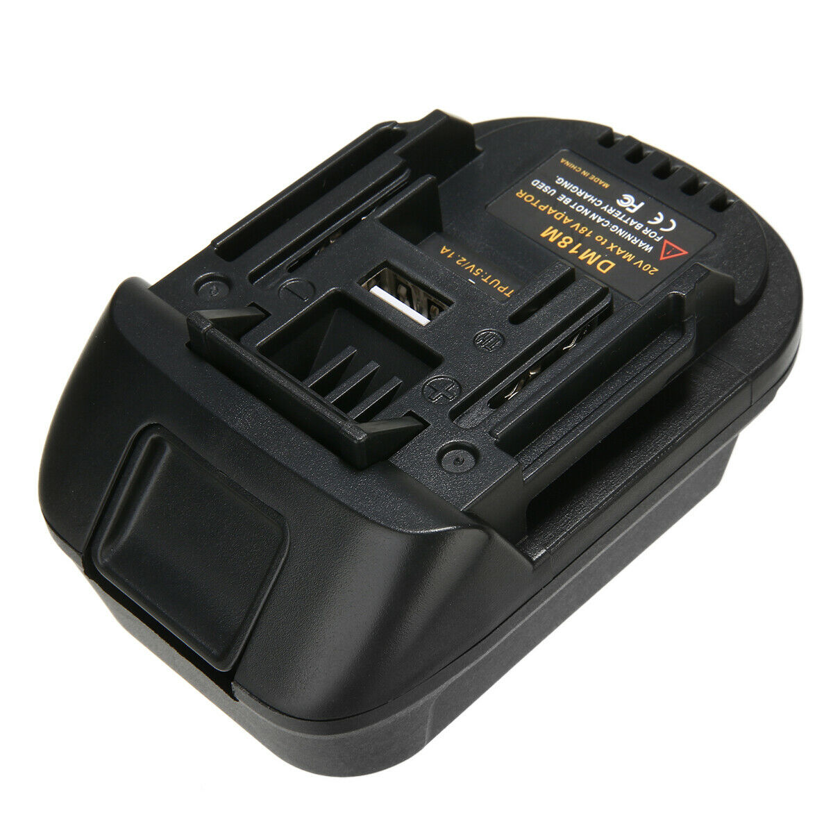 Makita 18V battery adapter attached to Milwaukee 18V battery