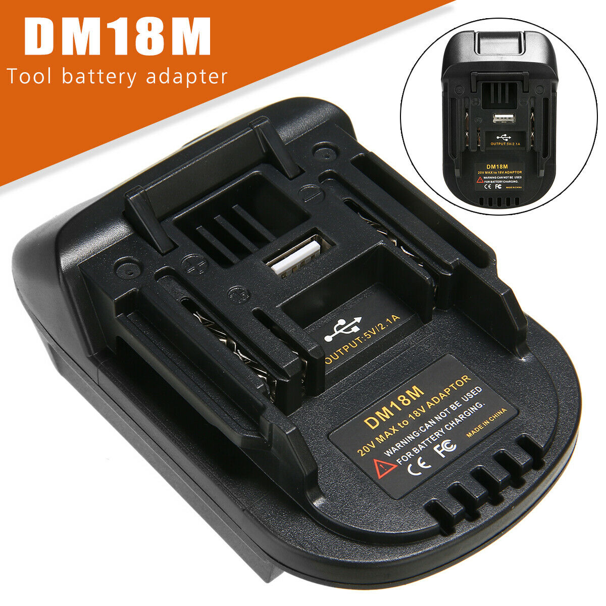 Makita 18V battery adapter showing durable plastic casing