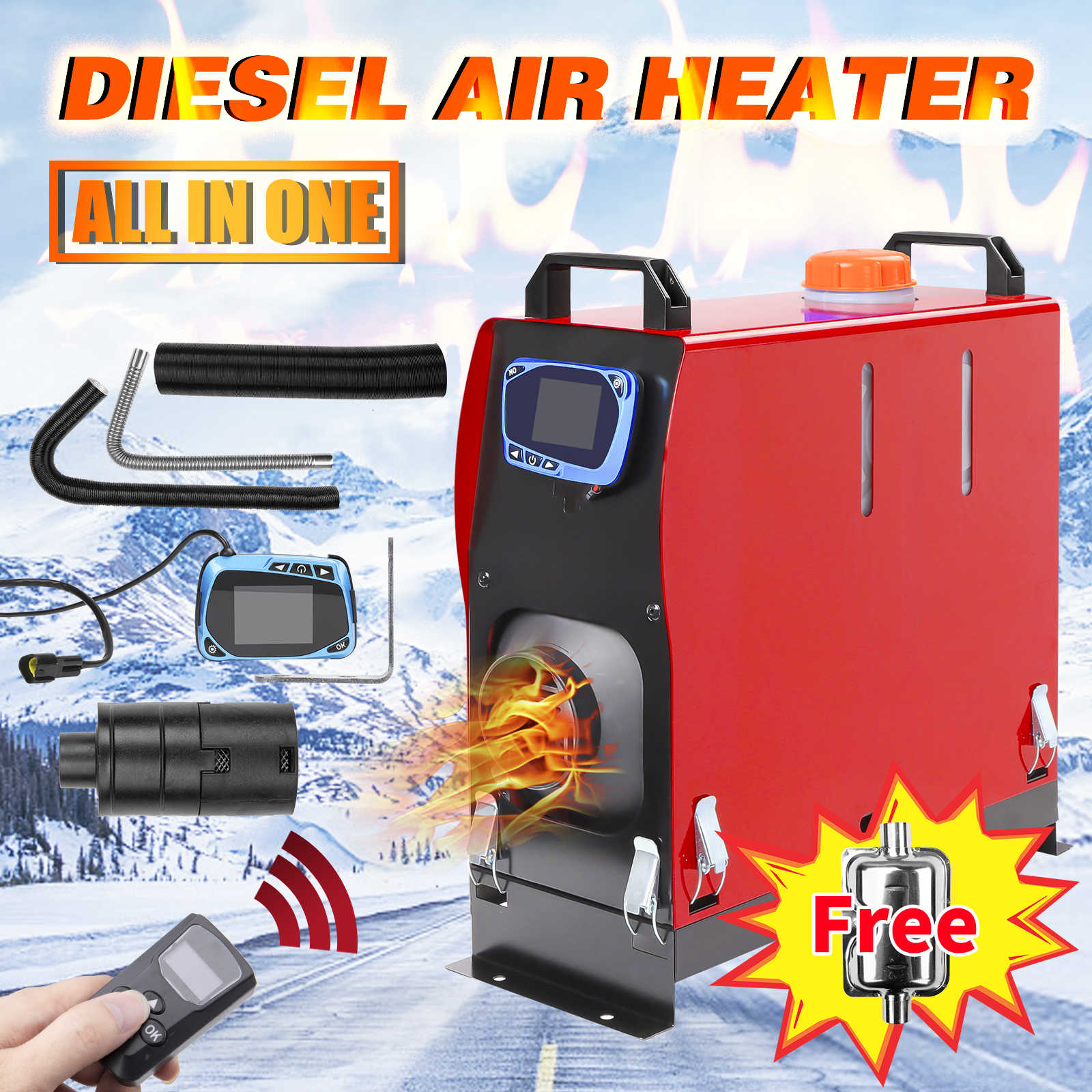 Diesel air heater installed in camper van interior