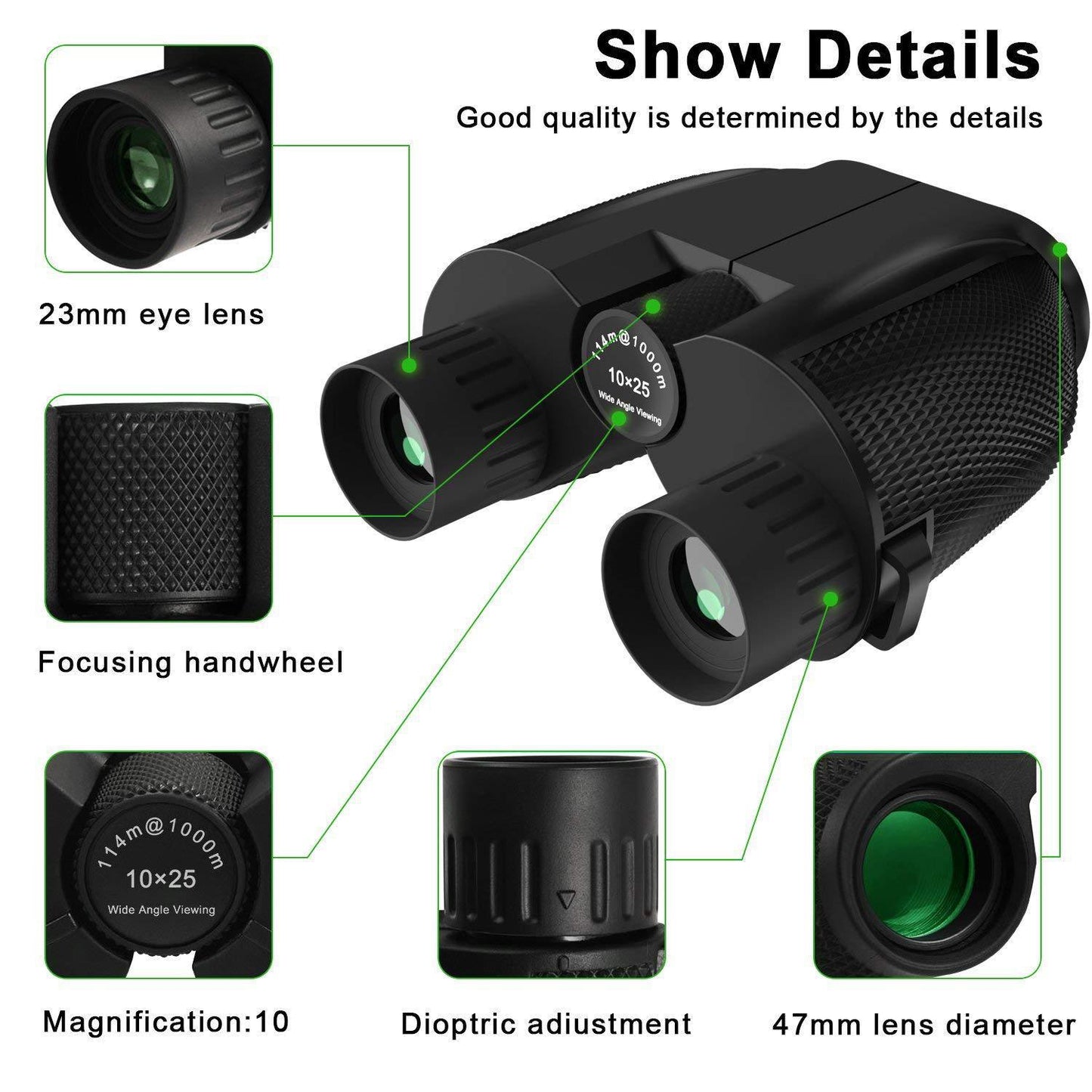 Binoculars 12x25 with carry pouch and neck strap