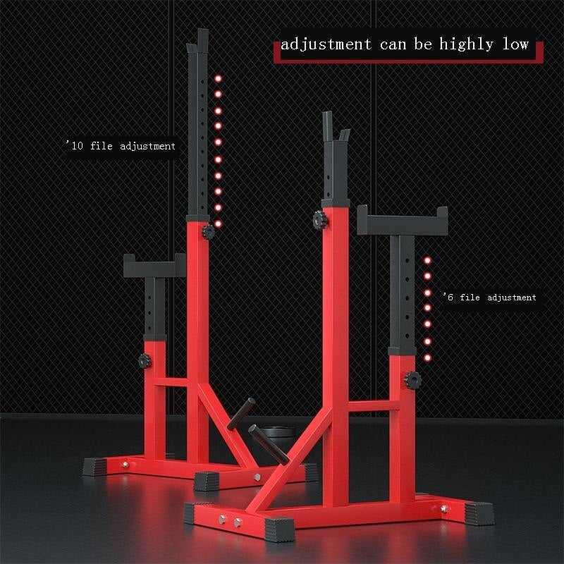Top view of squat rack showing adjustable height settings