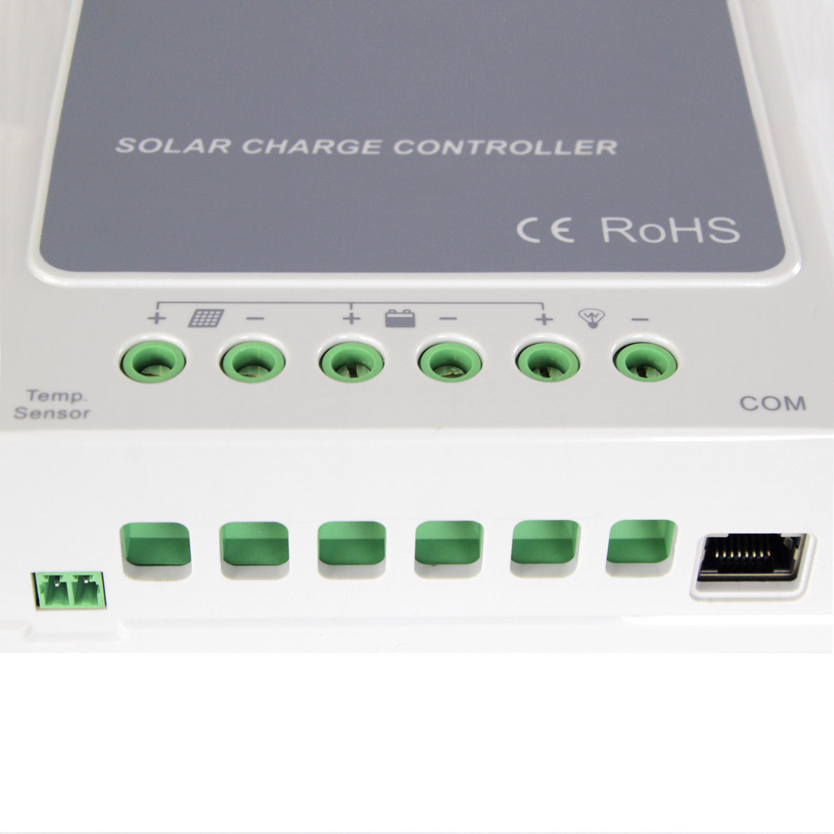 Rear view of MPPT solar charge controller 20A with wiring ports