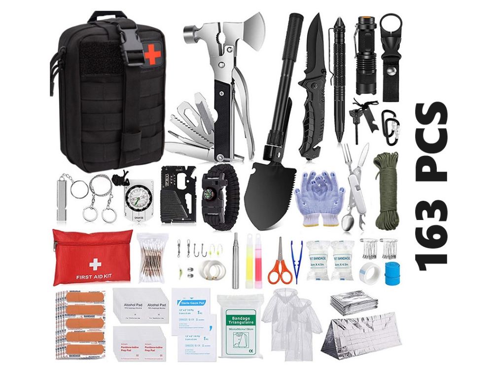 Survival kit set with firestarter and compass for outdoor use