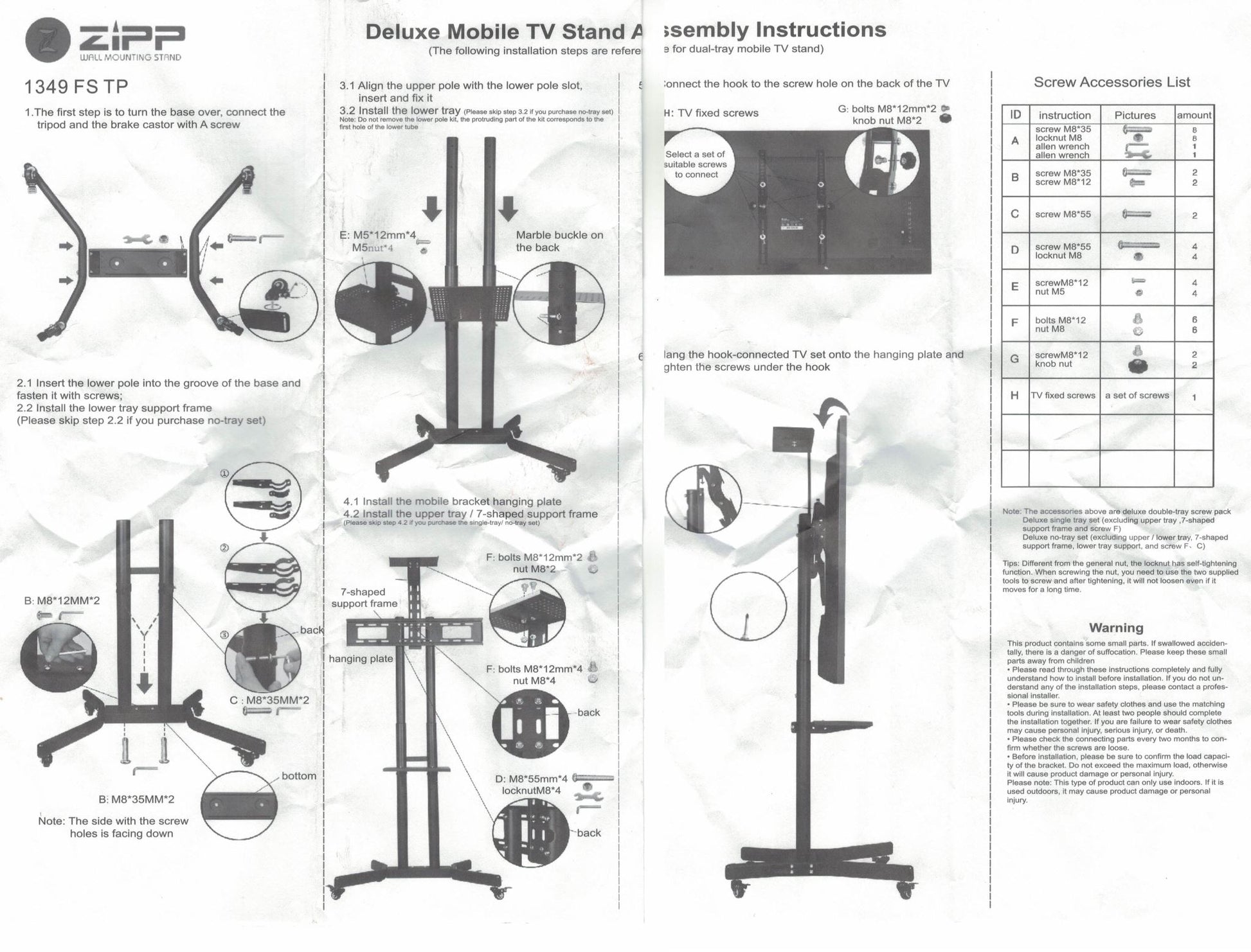 TV stand height adjustable showing assembly components included