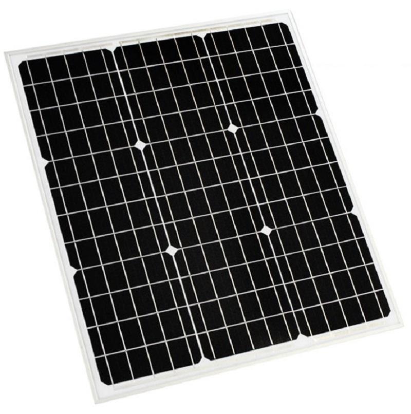 Side angle showing 50W solar panel mono crystalline thickness and frame
