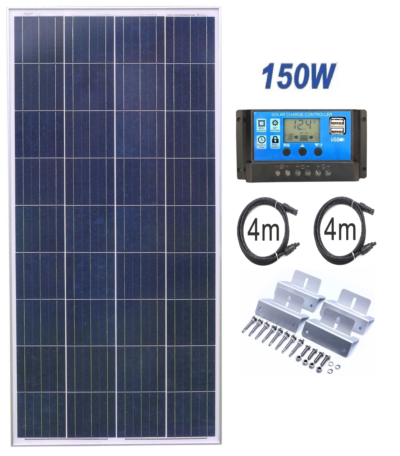 150W solar panel kit installed on garden shed roof