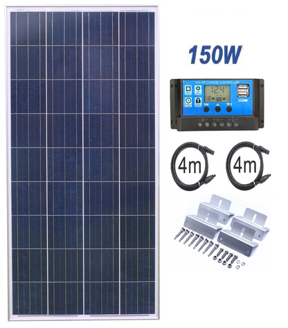 150W solar panel kit installed on garden shed roof