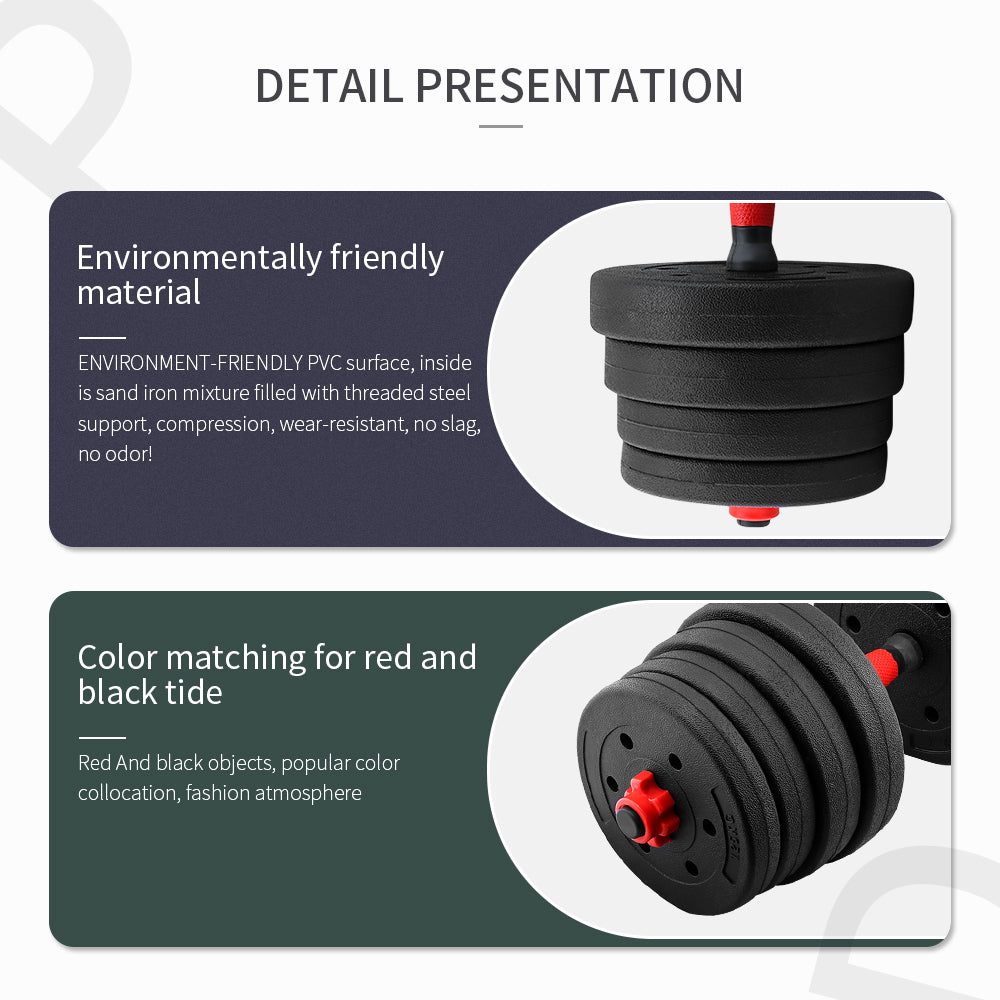 Dumbbell set showing different weight plates included