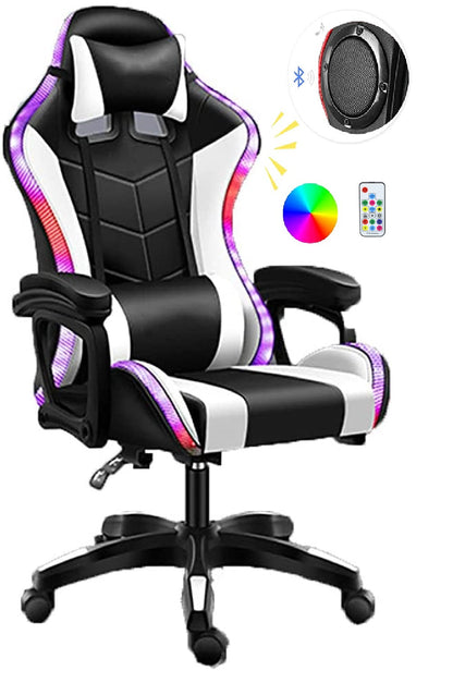 Gaming Chair – White with Footrest