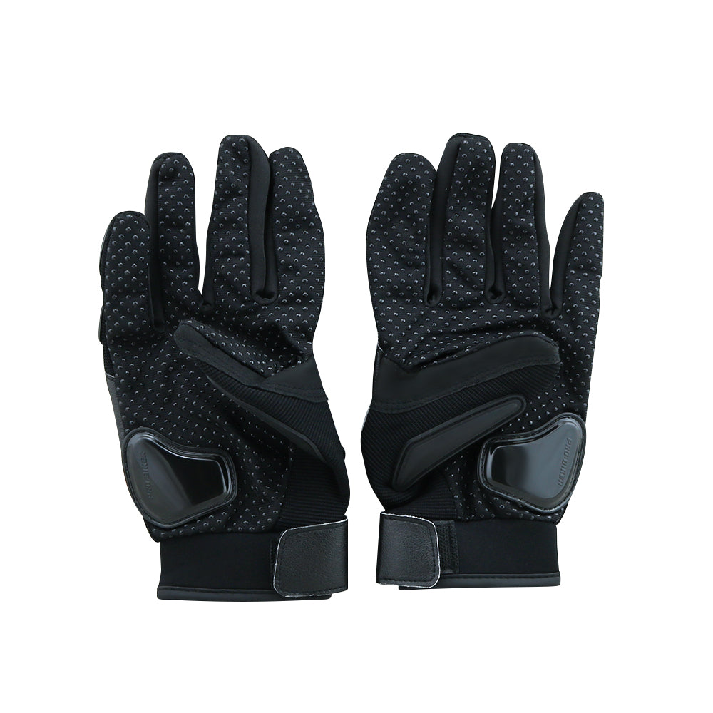 Motorbike gloves showing hand-dimensional drop resistance design