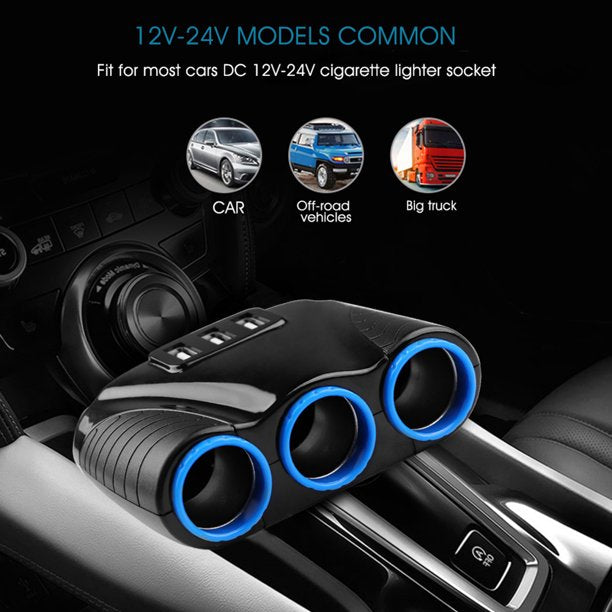 Car Cigarette Lighter Multi Socket Splitter 3 Way USB Charger Port