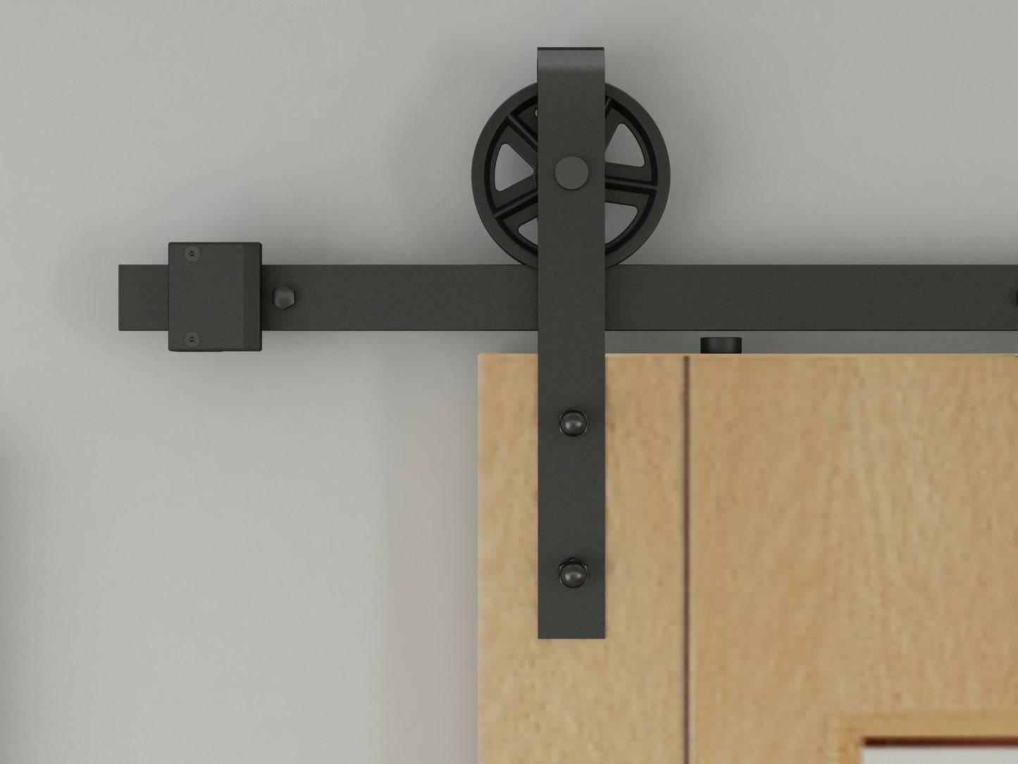 Black steel track detail on barn door hardware 2M