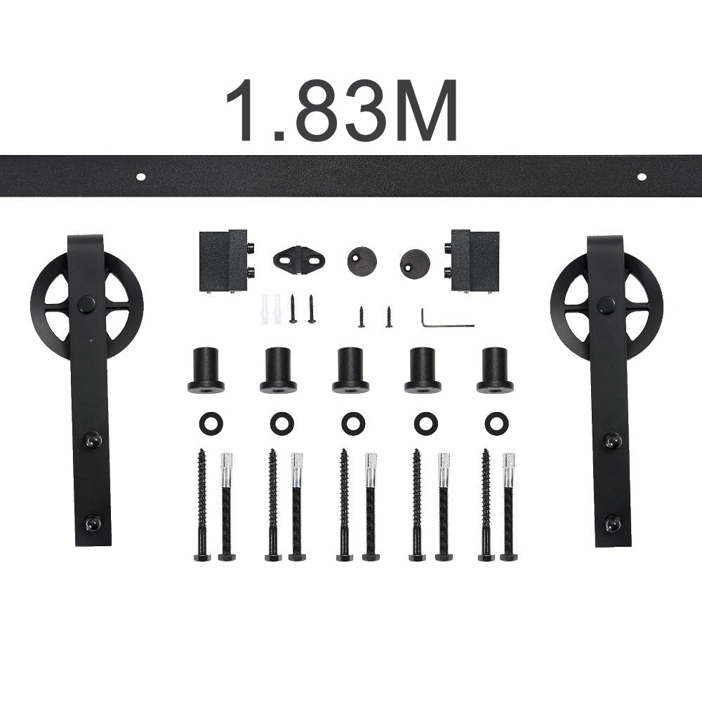 Top angle showing 183M barn door hardware steel track in black